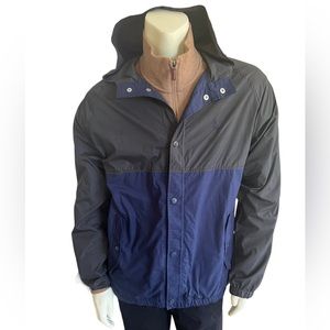 Volcom lined snap front jacket blue cotton on black size large men’s with hood